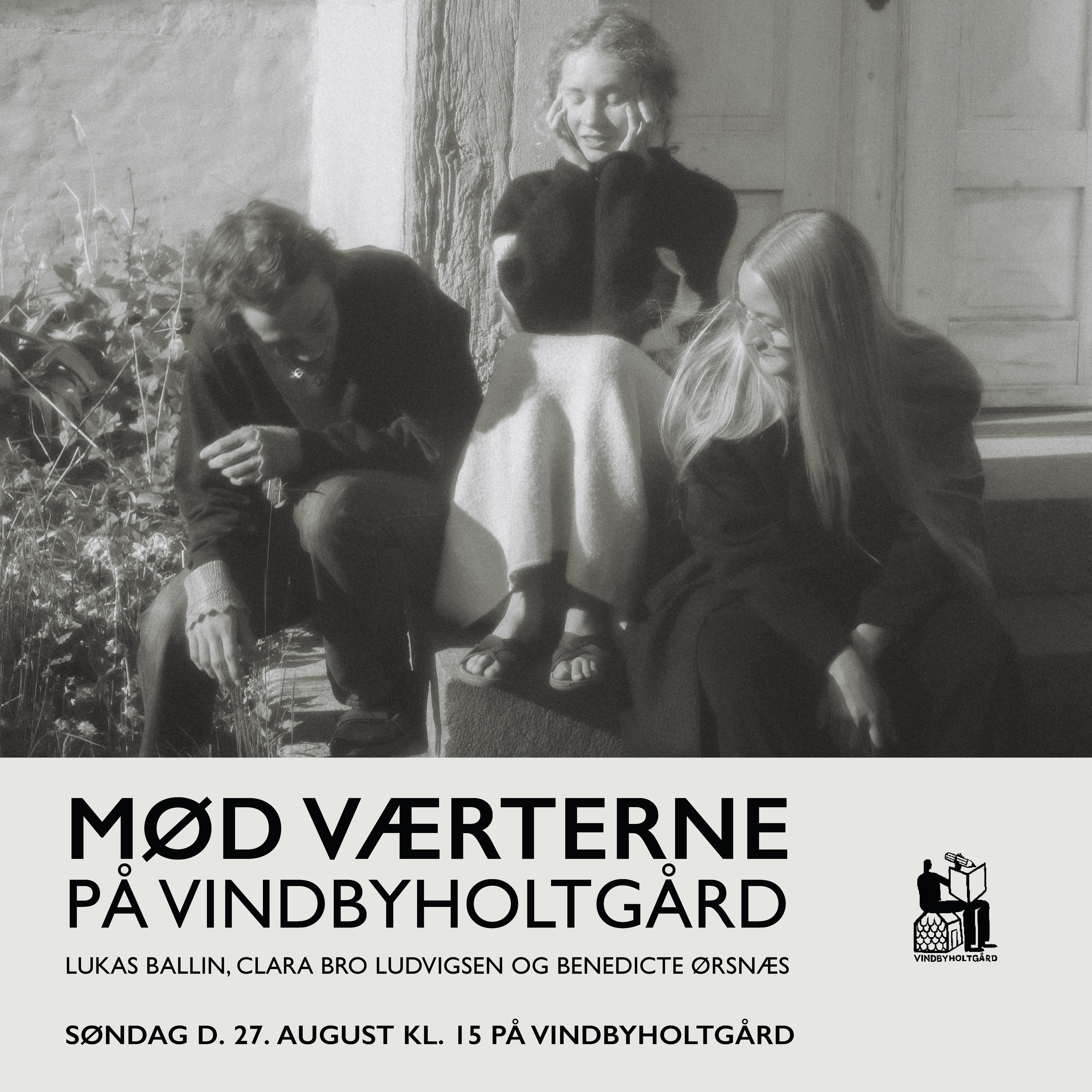 Lukas Ballin, Clara Bro Ludvigsen og Benedicte Ørsnæs er alle uddannede fra den svenske forfatterskole Biskops Arnös Författarskola og flyttede ind i værtsboligen på Vindbyholtgård Refugie i april 2023. D. 27. august 2023 præsenterede de sig selv og læste op af hvert sit projekt i de smukke omgivelser.